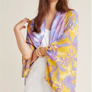 Anthropologie Yellow and Purple Floral kimono